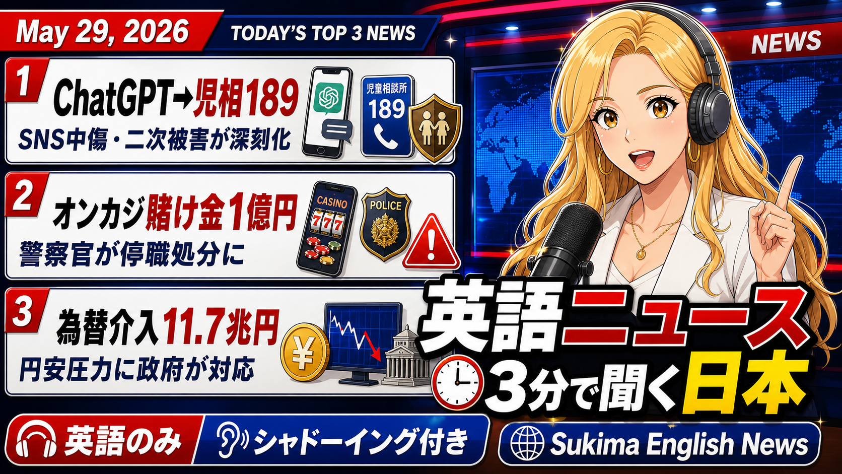 【シャドーイング付き英語ニュース】巨人監督長女中傷！ oncasi巡査長停職！ 円安介入効果薄れる？ | リスニング強化