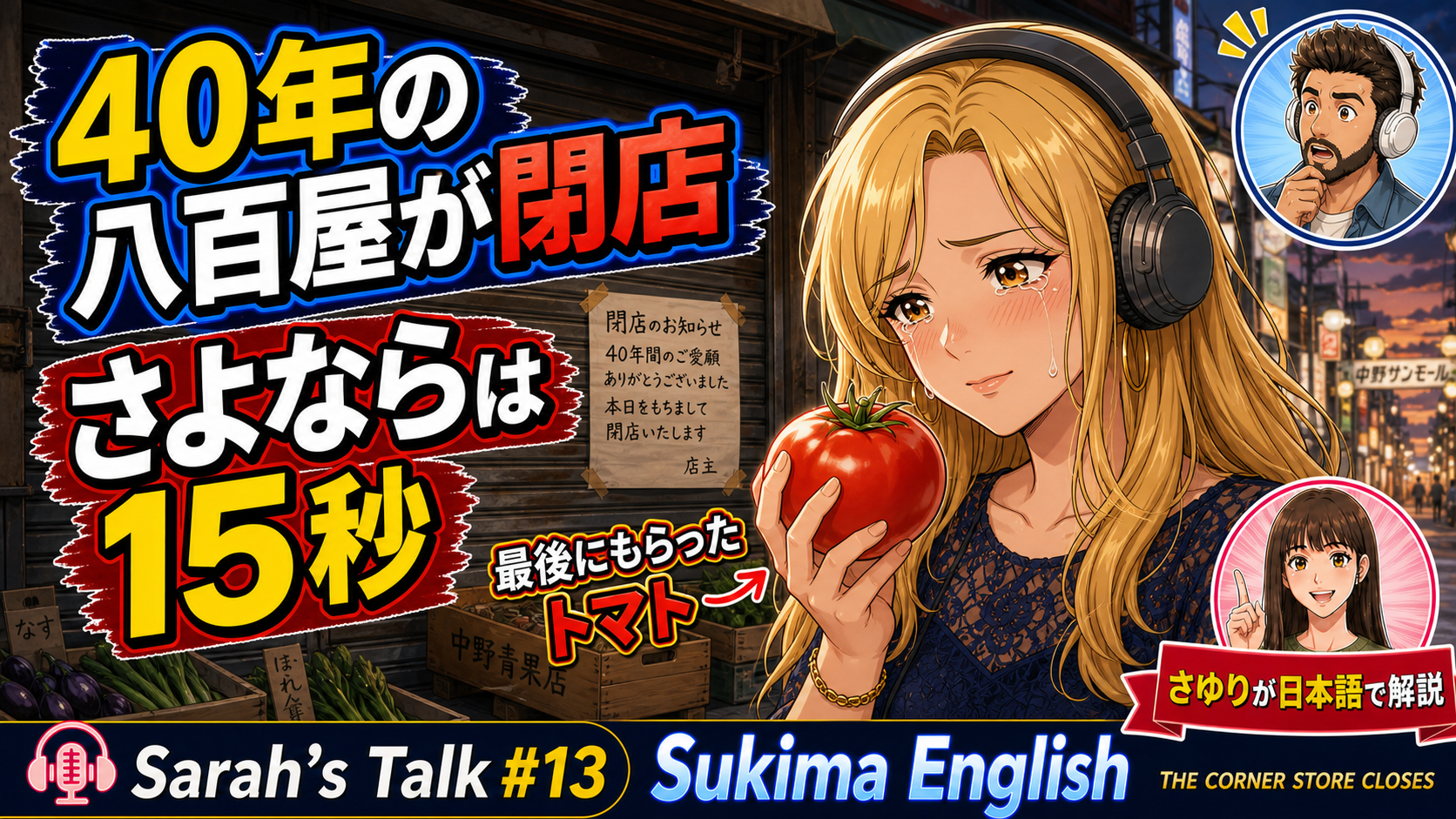 【日常英会話】日本語解説あり | 角の八百屋が閉まった日、「別れを大げさにしない国」で学ぶ英語表現 #英語学習 #英語フレーズ #英会話 #英語耳