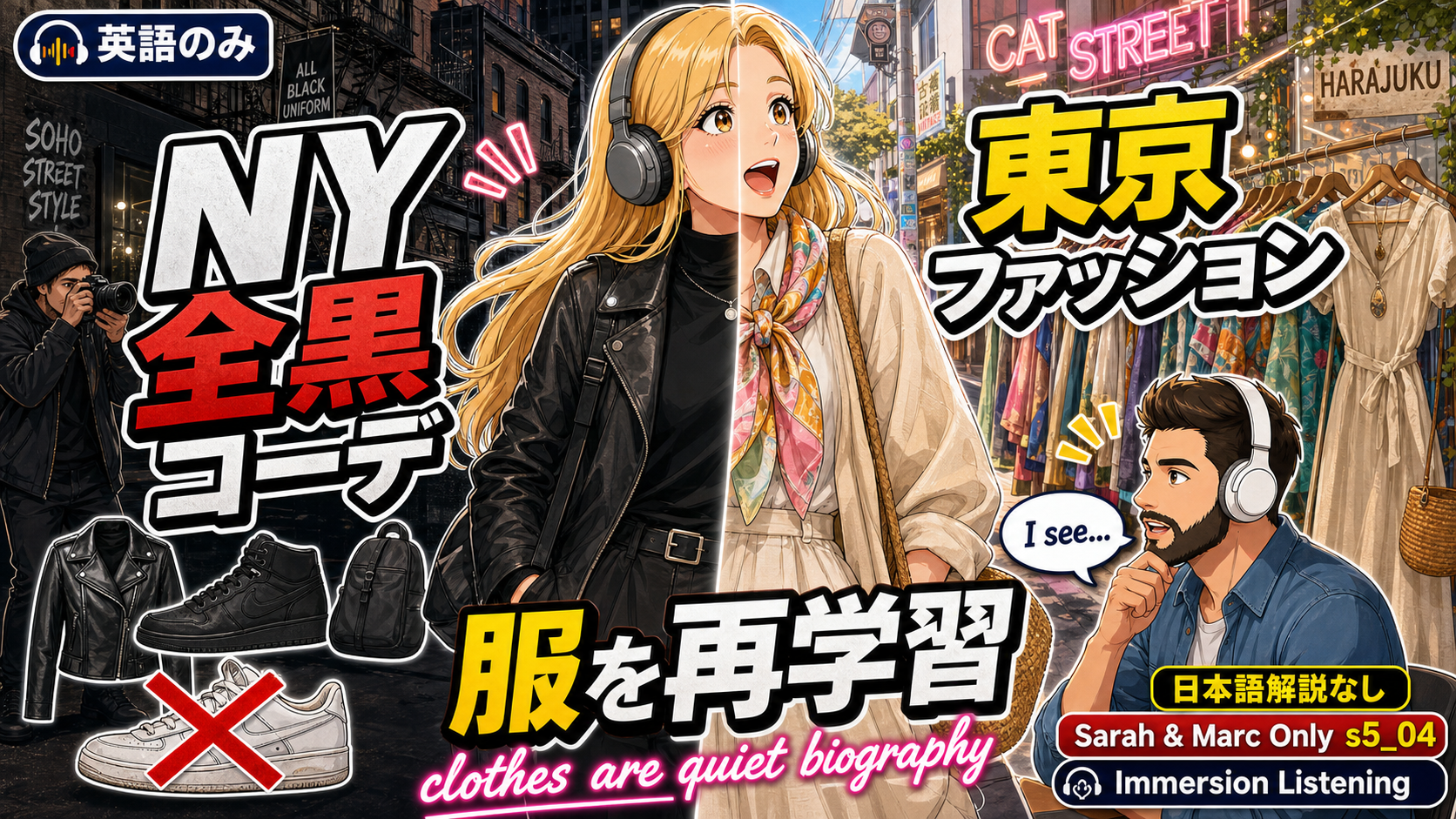 【英語学習】英語のみ |  NYで5年間 "all black" だった私が、東京で服を再学習した話  #英語学習 #ネイティブ英語会話  #リスニング強化