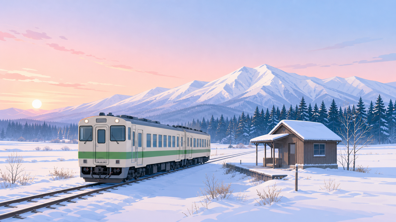 地方鉄道と雪景色のイメージ