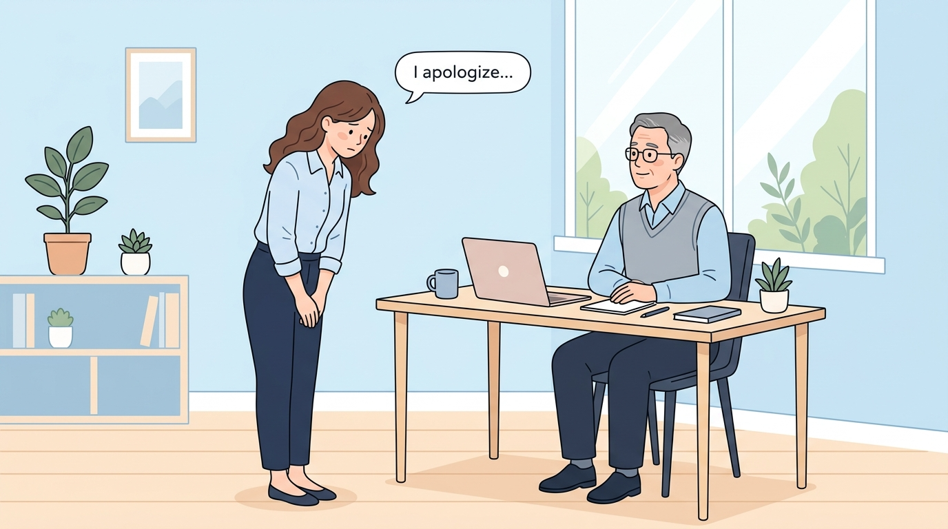職場での謝罪シーン — 誠実に、でも落ち着いて