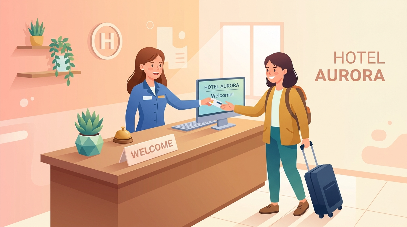 【英会話A2】ホテルチェックイン：名前を言って鍵をもらうまで