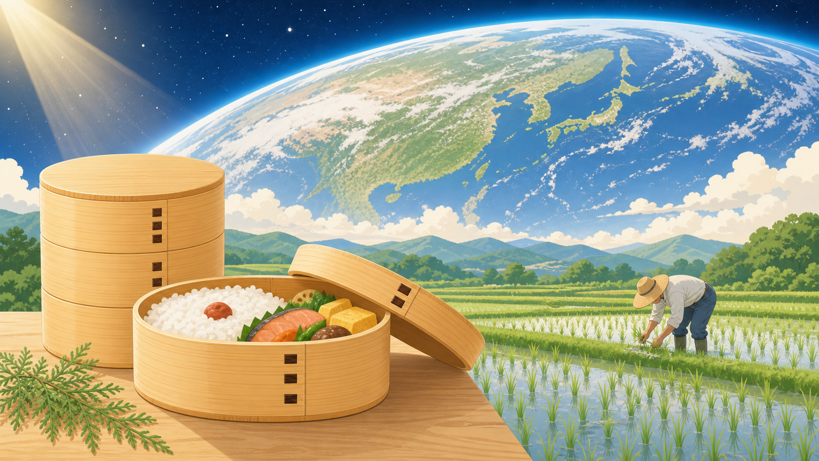 曲げわっぱのリユース容器・米農業政策・宇宙からの地球