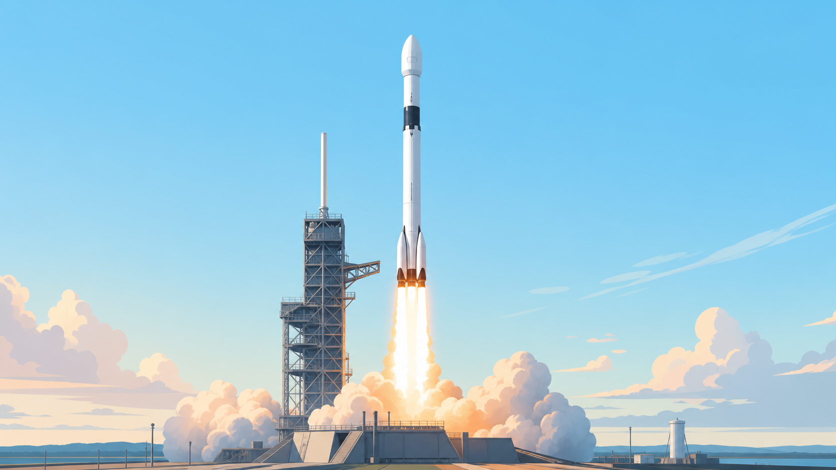 SpaceX 風の打ち上げシーンのイメージ